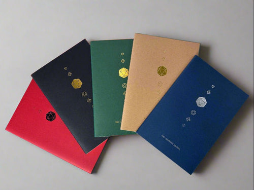 A5 DND Campaign Journal - Foil Polyhedral Dice Design - Character Sheet, trackers, notebook - The Wyverns Workshop