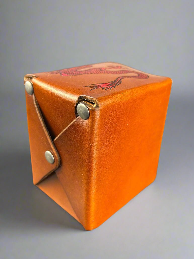MTG Leather Deck Box - Chinese Dragon Design - Side Detail - The Wyverns Workshop