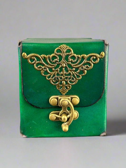 MTG Leather Deck Box - Classic Green Design - Front View - The Wyverns Workshop