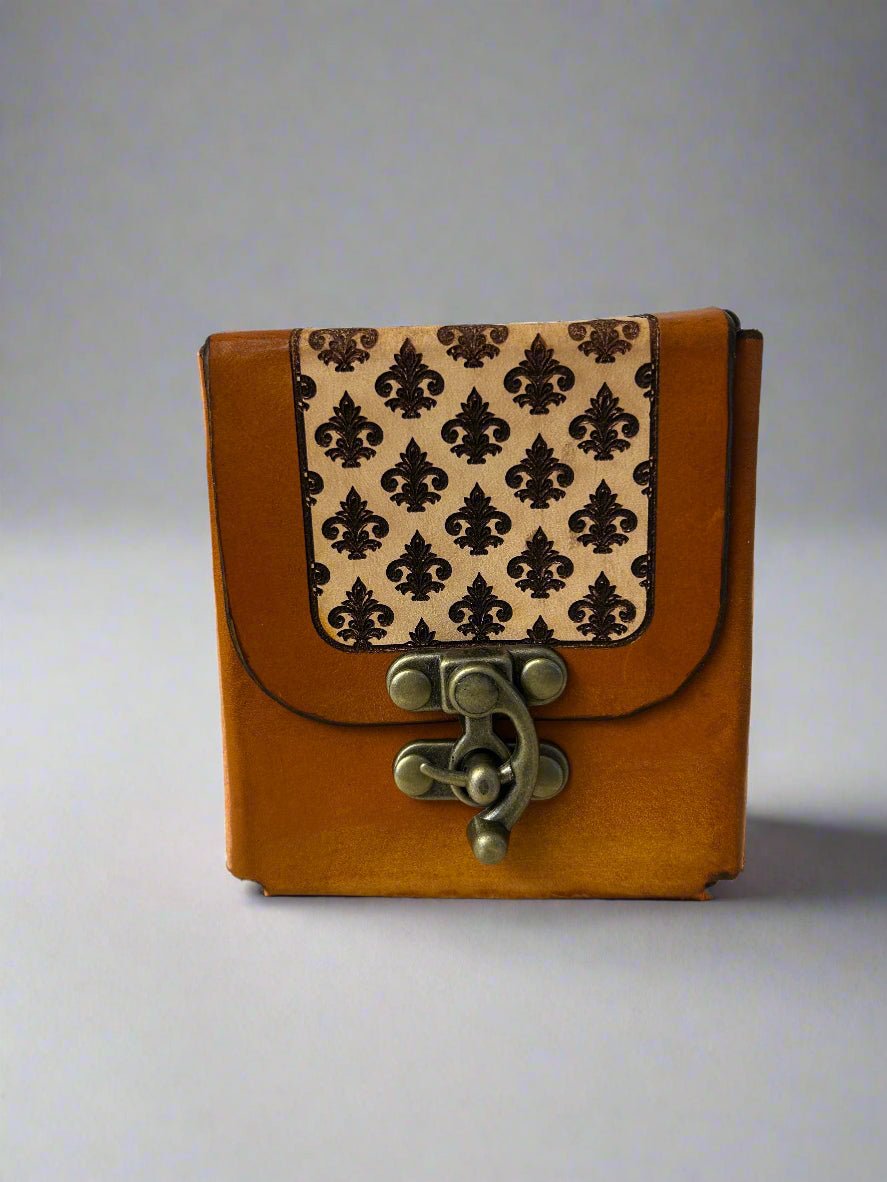 MTG Leather Deck Box - Fleur de Lis Design - Front View - The Wyverns Workshop
