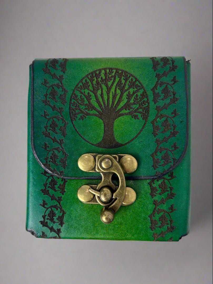 MTG Leather Deck Box - Tree of Life Design - Front View - The Wyverns Workshop