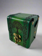 MTG Leather Deck Box - Tree of Life Design - Side View - The Wyverns Workshop
