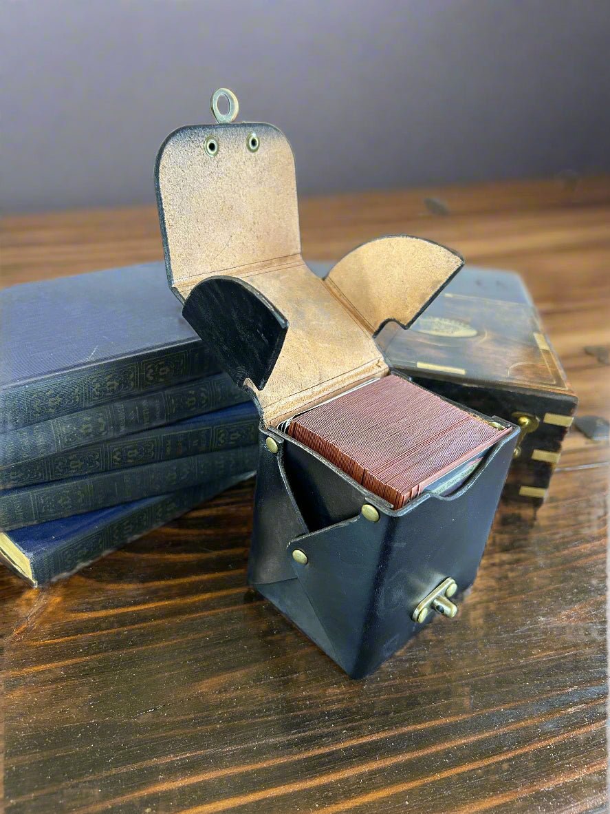 MTG Leather Deck Box - Open with Cards - The Wyverns Workshop