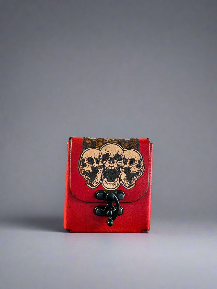 MTG Leather Deck Box - Red Skulls Design - Front View - The Wyverns Workshop