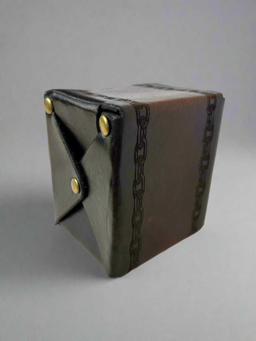MTG Leather Deck Box - Skull & Chains Design - Side Detail - The Wyverns Workshop