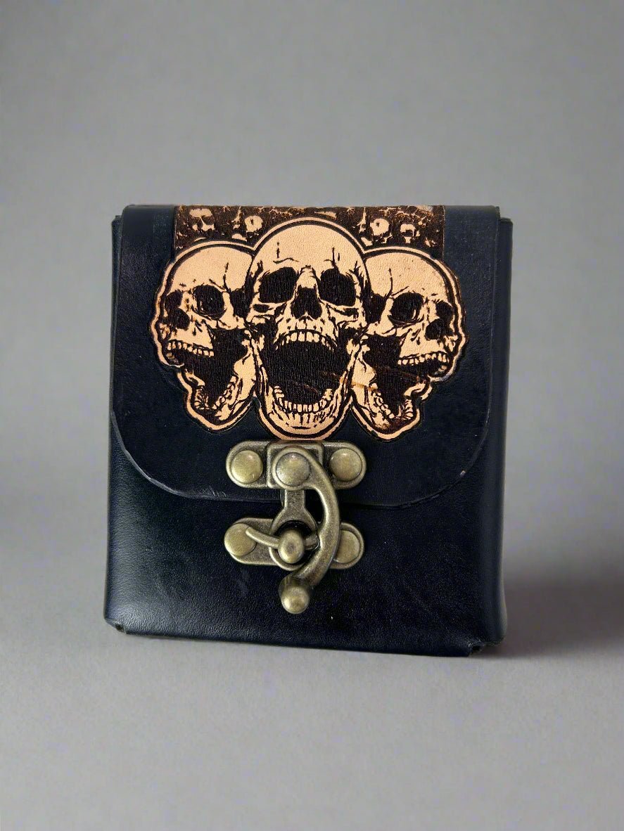 MTG Leather Deck Box - Skulls Design - Front View - The Wyverns Workshop