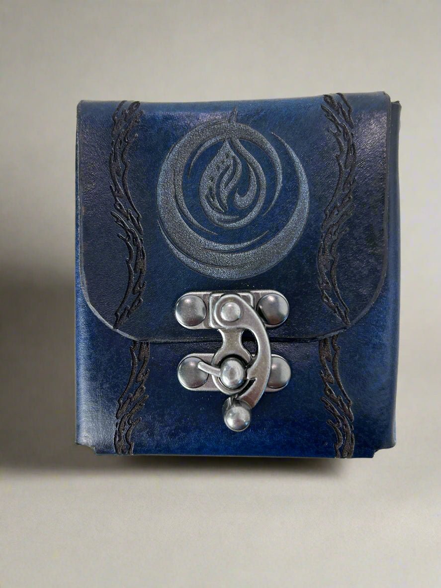 MTG Leather Deck Box - Water Droplet Blue Design - Front View - The Wyverns Workshop