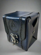 MTG Leather Deck Box - Water Droplet Blue Design - Side View - The Wyverns Workshop