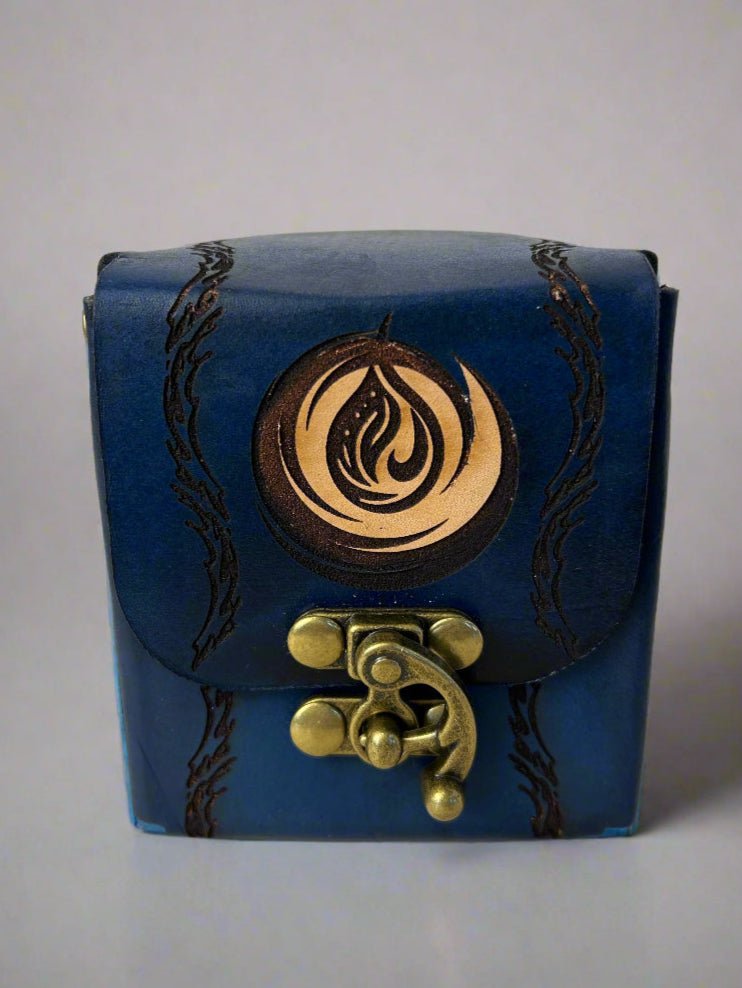 MTG Leather Deck Box - Water Droplet White Blue Design - Front View - The Wyverns Workshop
