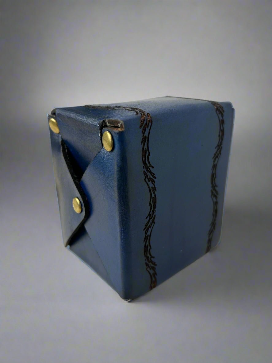 MTG Leather Deck Box - Water Droplet Blue Design - Side Detail - The Wyverns Workshop