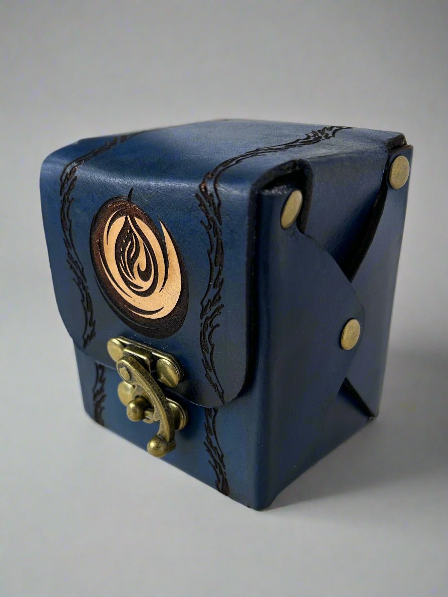 MTG Leather Deck Box - Water Droplet White Blue Design - Side View - The Wyverns Workshop