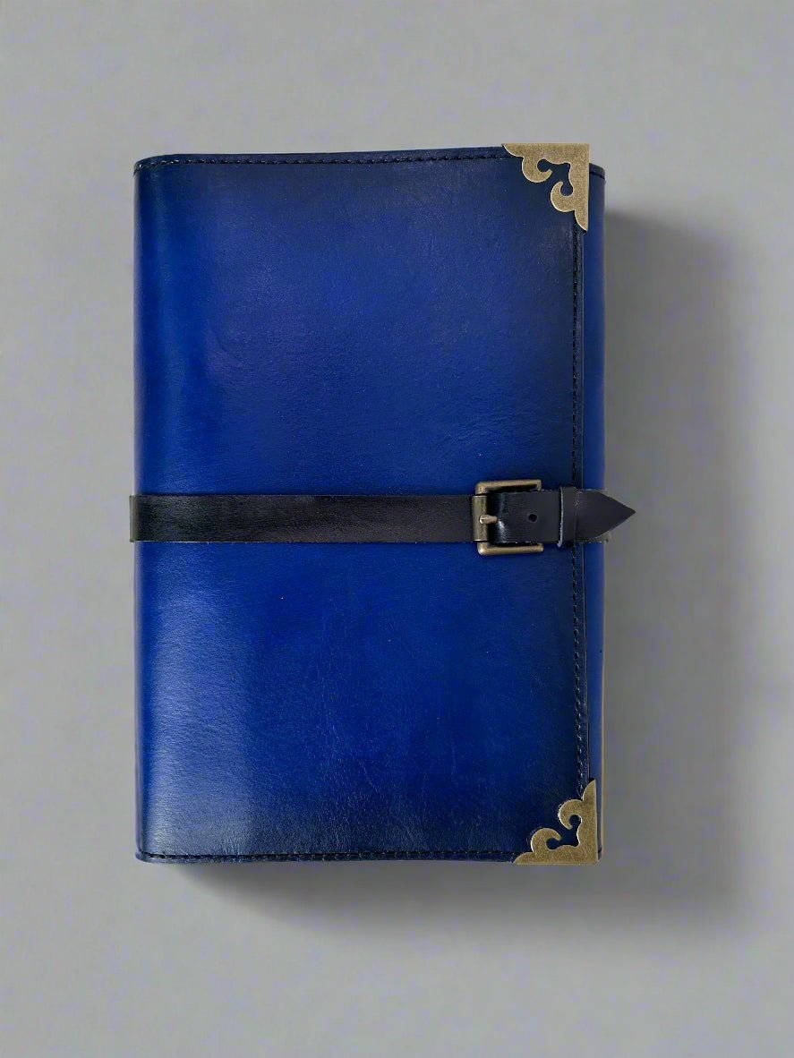 Leather RPG Journal - Blue Classic Design - Front View - The Wyverns Workshop