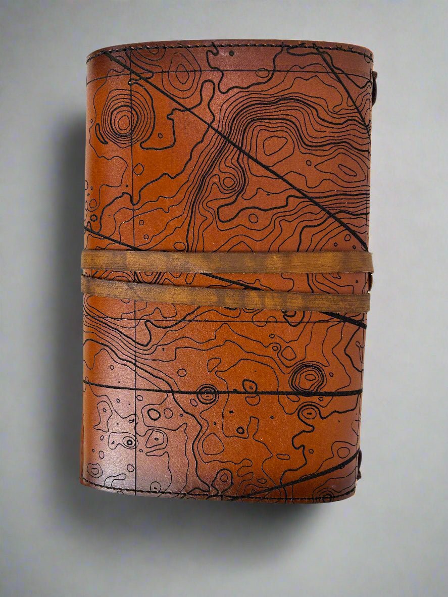 Leather RPG Journal - Brown Atlas Compass Design - Back View - The Wyverns Workshop
