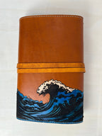 Leather RPG Journal - Ocean Compass Design - Wrap Closure - Back View - The Wyverns Workshop