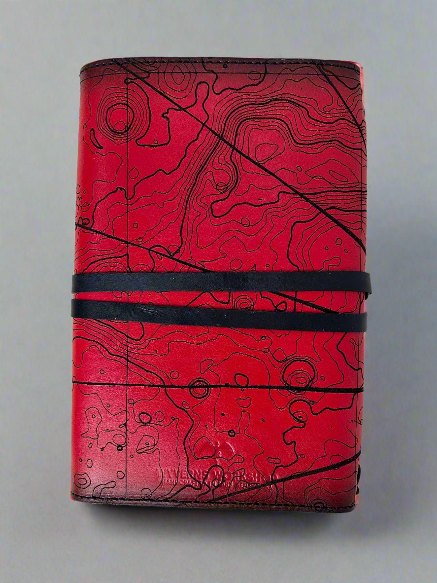 Leather RPG Journal - Red Atlas Compass Design - Back View - The Wyverns Workshop