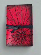Leather RPG Journal - Red Atlas Compass Design - Front View - The Wyverns Workshop