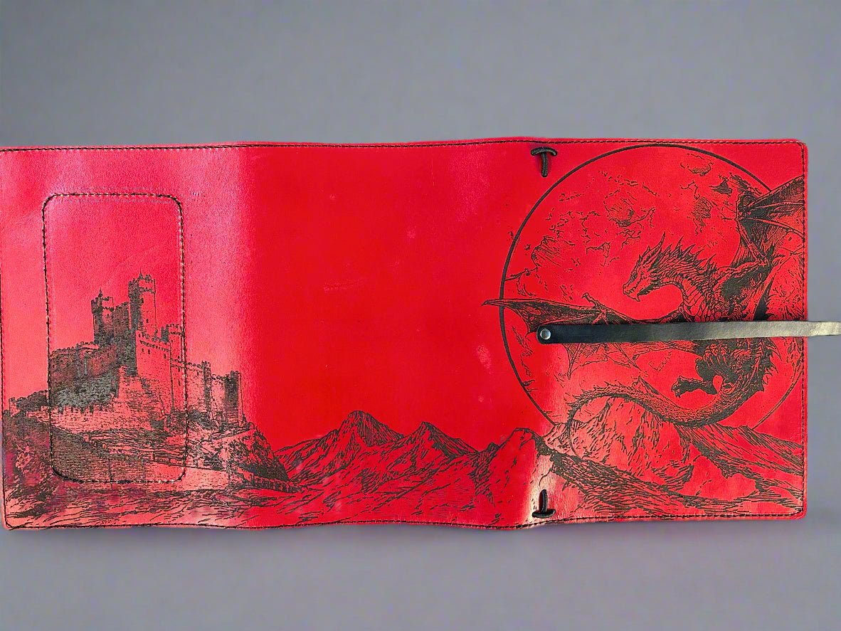 Leather RPG Journal - Red Dragon Design - Full Spread View - The Wyverns Workshop