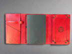 Leather RPG Journal - Red- Open View - Built in Dice Tray - The Wyverns Workshop