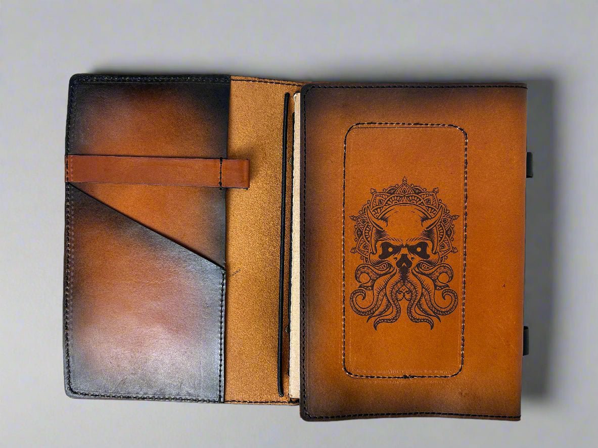 Leather RPG Journal - Tan Cthulhu Design - Inside View - The Wyverns Workshop