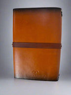 Leather RPG Journal - Tan and Black Potion Bottle Design - Back View - The Wyverns Workshop