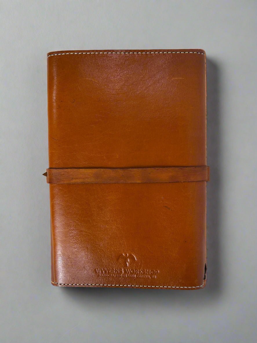 Leather RPG Journal - Tan Potion Bottle Design - Back View - The Wyverns Workshop