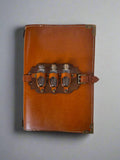 Leather RPG Journal - Tan Potion Bottle Design - Front View - The Wyverns Workshop