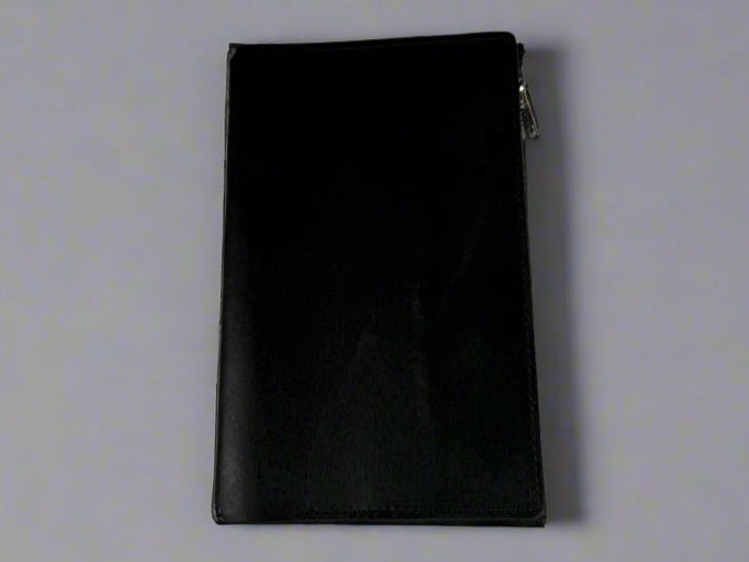 Leather RPG Travelers Journal Insert Accessory - Zipper Pouch - Card Holder, Pockets - Holds dice, pens, stickers, mementos - Black Front View - The Wyverns Workshop