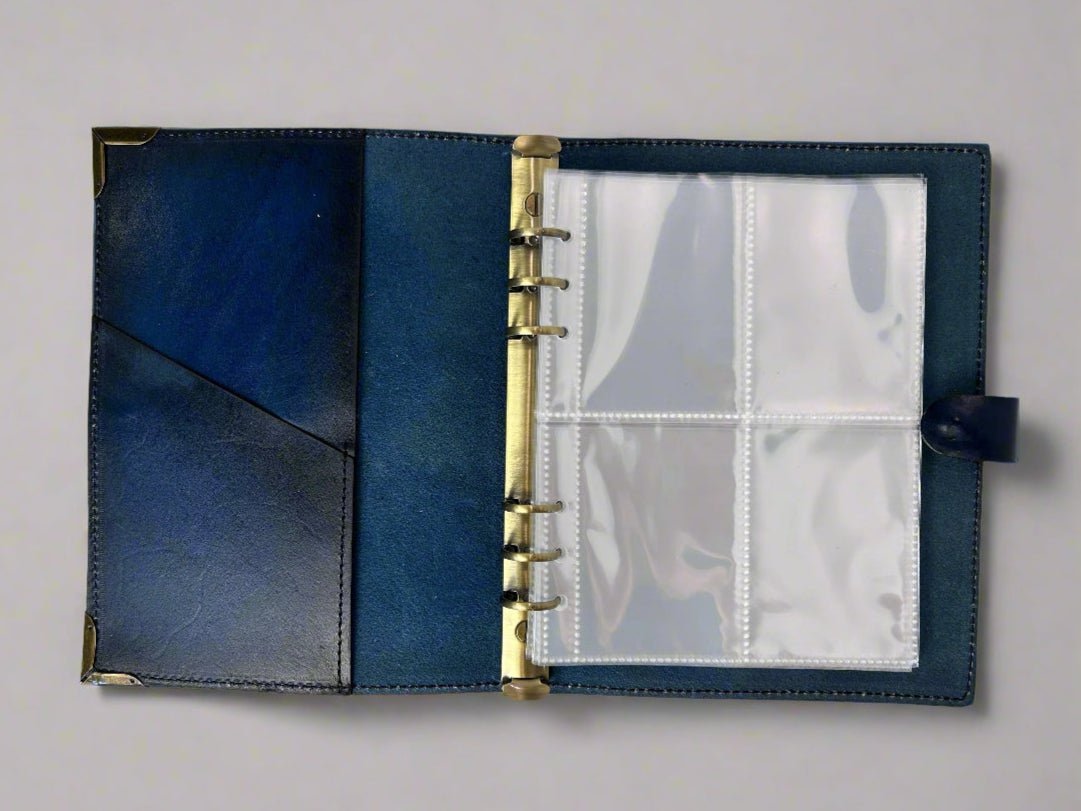 Leather TCG MTG Spell Card Binder - Blue Classic Design - Inside View - The Wyverns Workshop