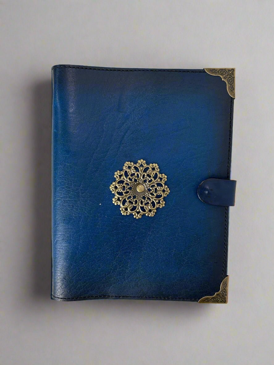 Leather TCG MTG Spell Card Binder - Blue Classic Design - Front View - The Wyverns Workshop