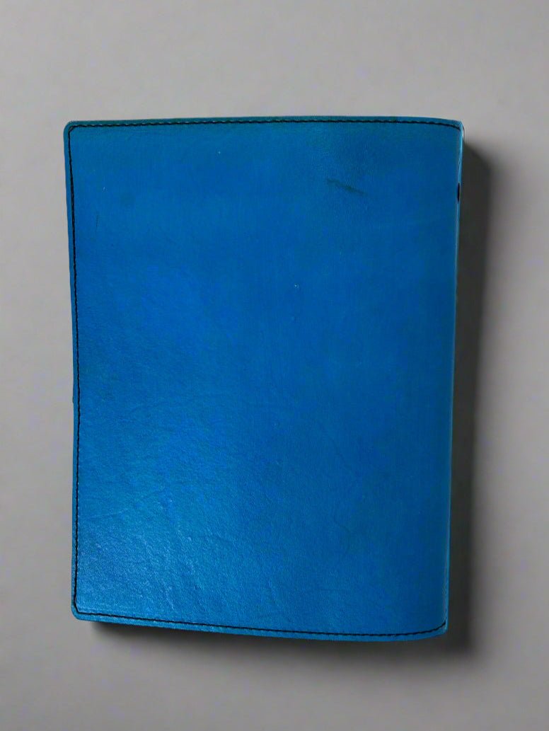 Leather TCG MTG Spell Card Binder - Blue Runes All Seeing Eye Design - Back View - The Wyverns Workshop