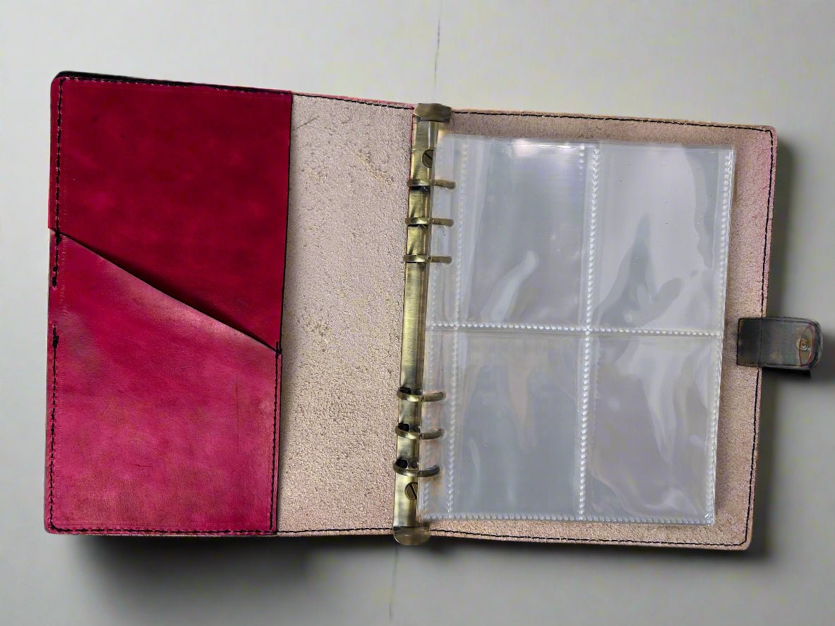Leather TCG MTG Spell Card Binder - Pink Moons Celestial Design - Inside View - The Wyverns Workshop