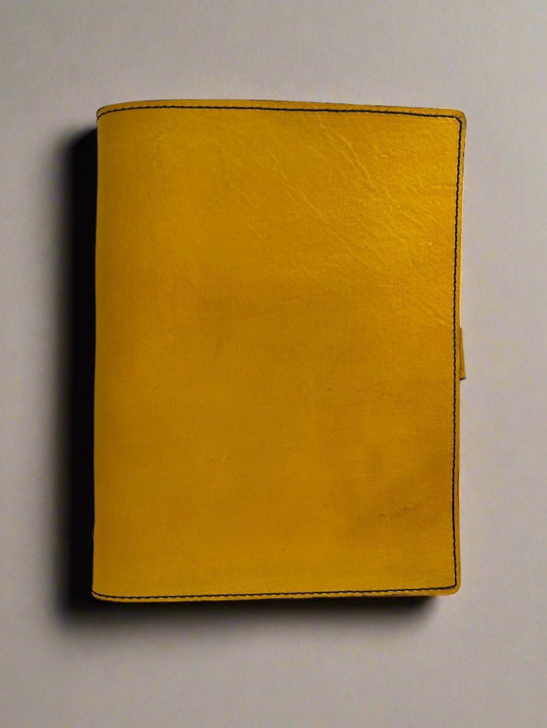Leather TCG MTG Spell Card Binder - Yellow Sun and Mountains Design - Back View - The Wyverns Workshop