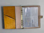 Leather TCG MTG Spell Card Binder - Yellow Sun and Mountains Design - Inside View - The Wyverns Workshop