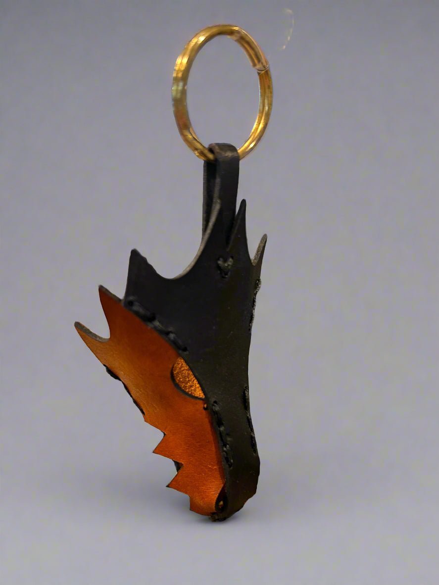 Leather Dragon Keychain - Black and Tan - The Wyverns Workshop