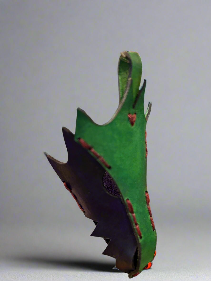 Leather Dragon Keychain - Green and Purple - The Wyverns Workshop