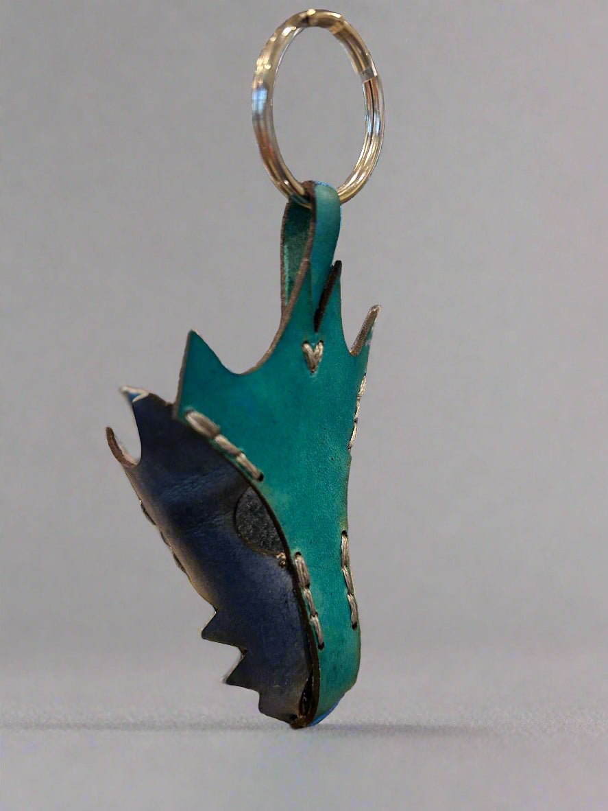 Leather Dragon Keychain - Turquoise and Blue - The Wyverns Workshop