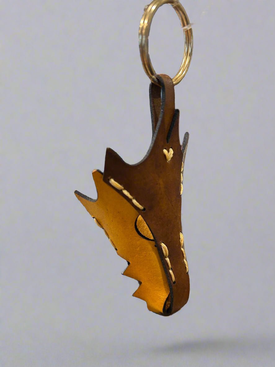 Leather Dragon Keychain - Yellow and Tan - The Wyverns Workshop