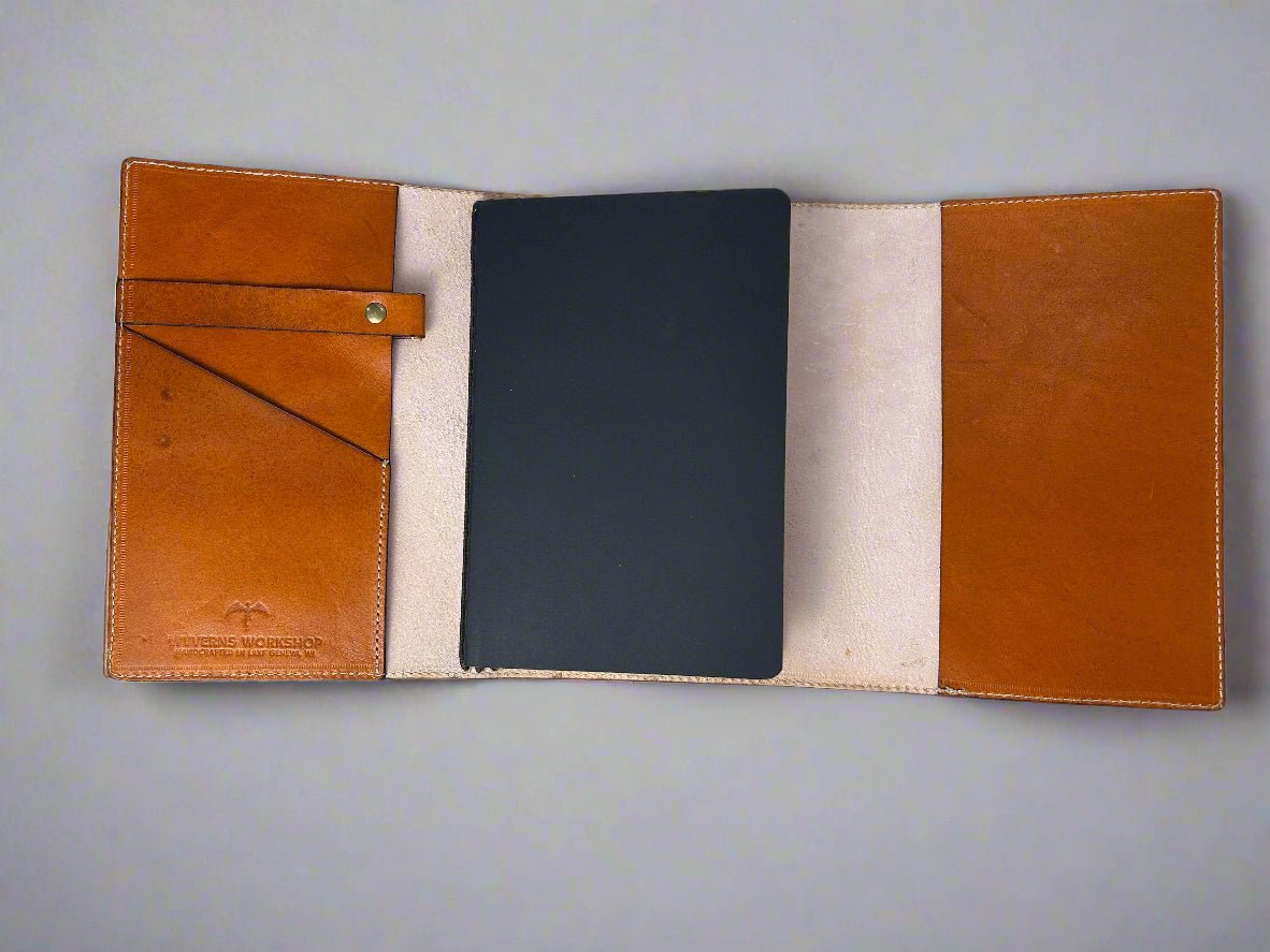 Leather Travelers Journal - Atlas Parchment Design - Open View - The Wyverns Workshop