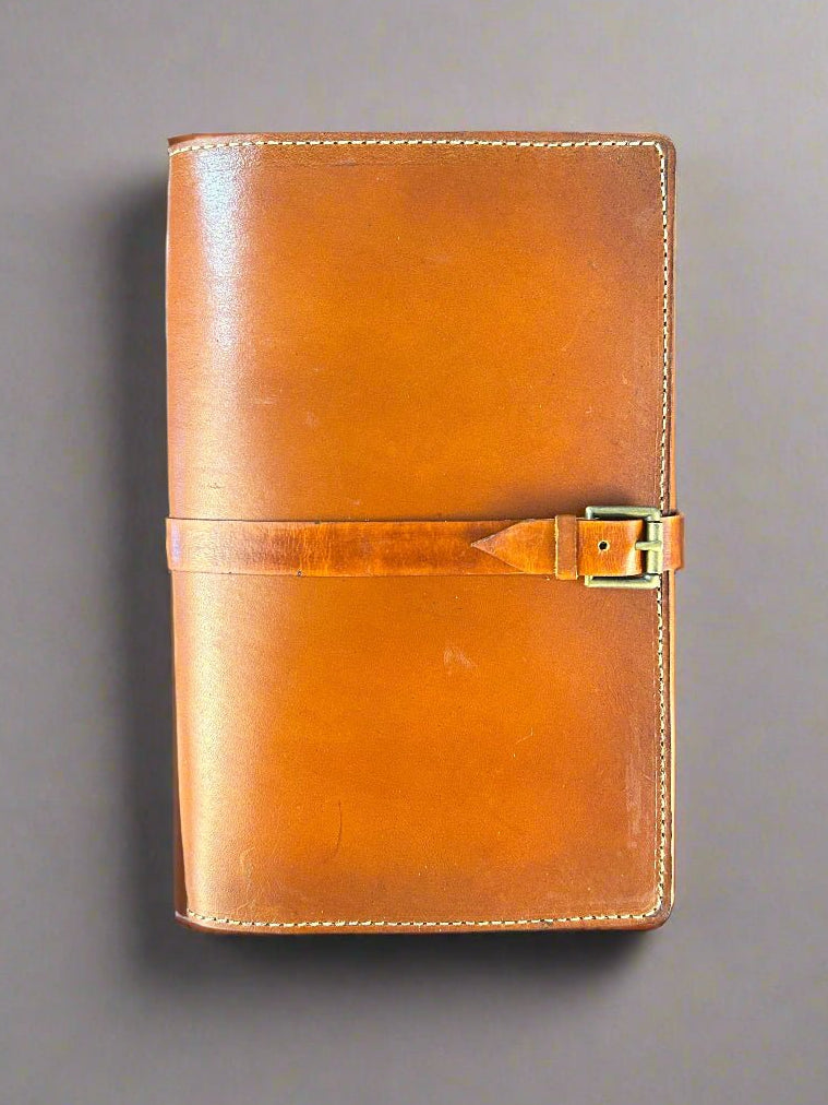 Leather Travelers Journal - Classic Tan Design - Front View - The Wyverns Workshop