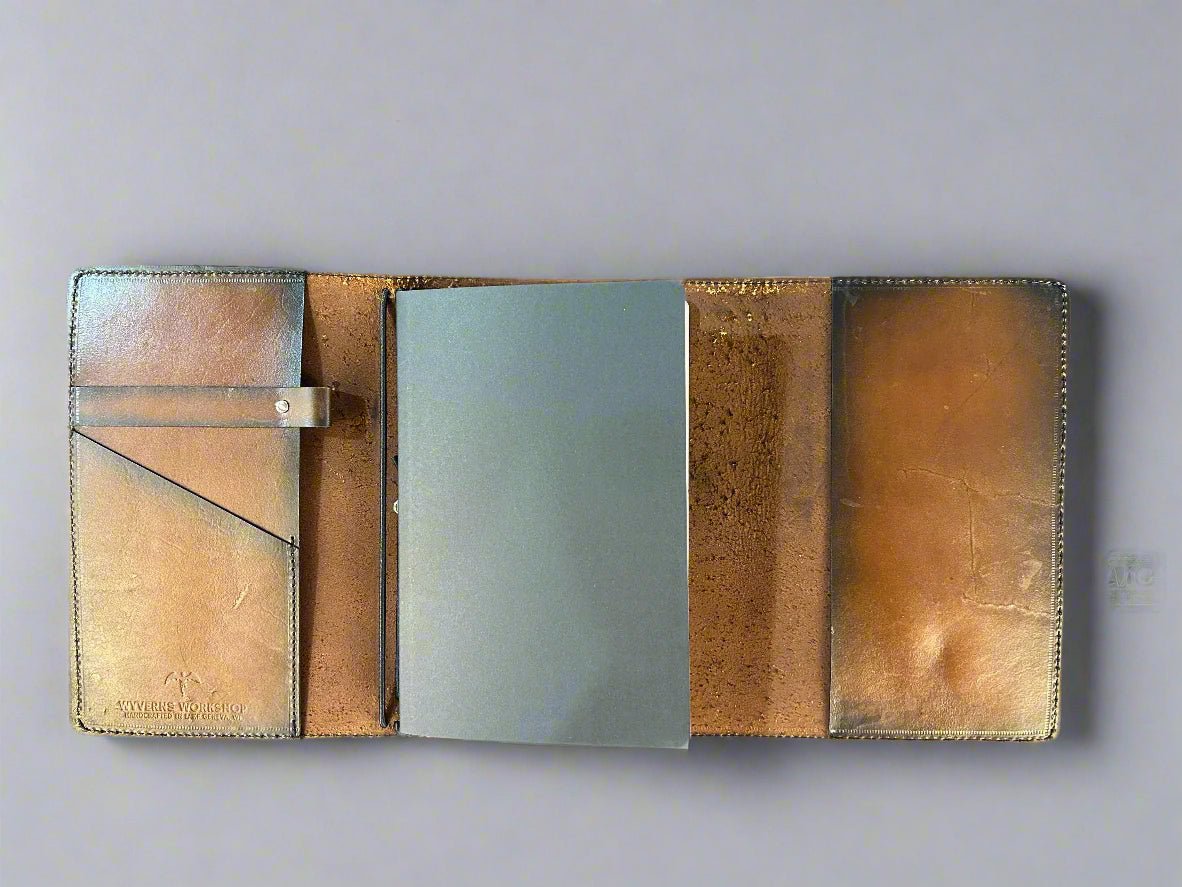 Leather Travelers Journal - Classic Walnut Design - Open View - The Wyverns Workshop