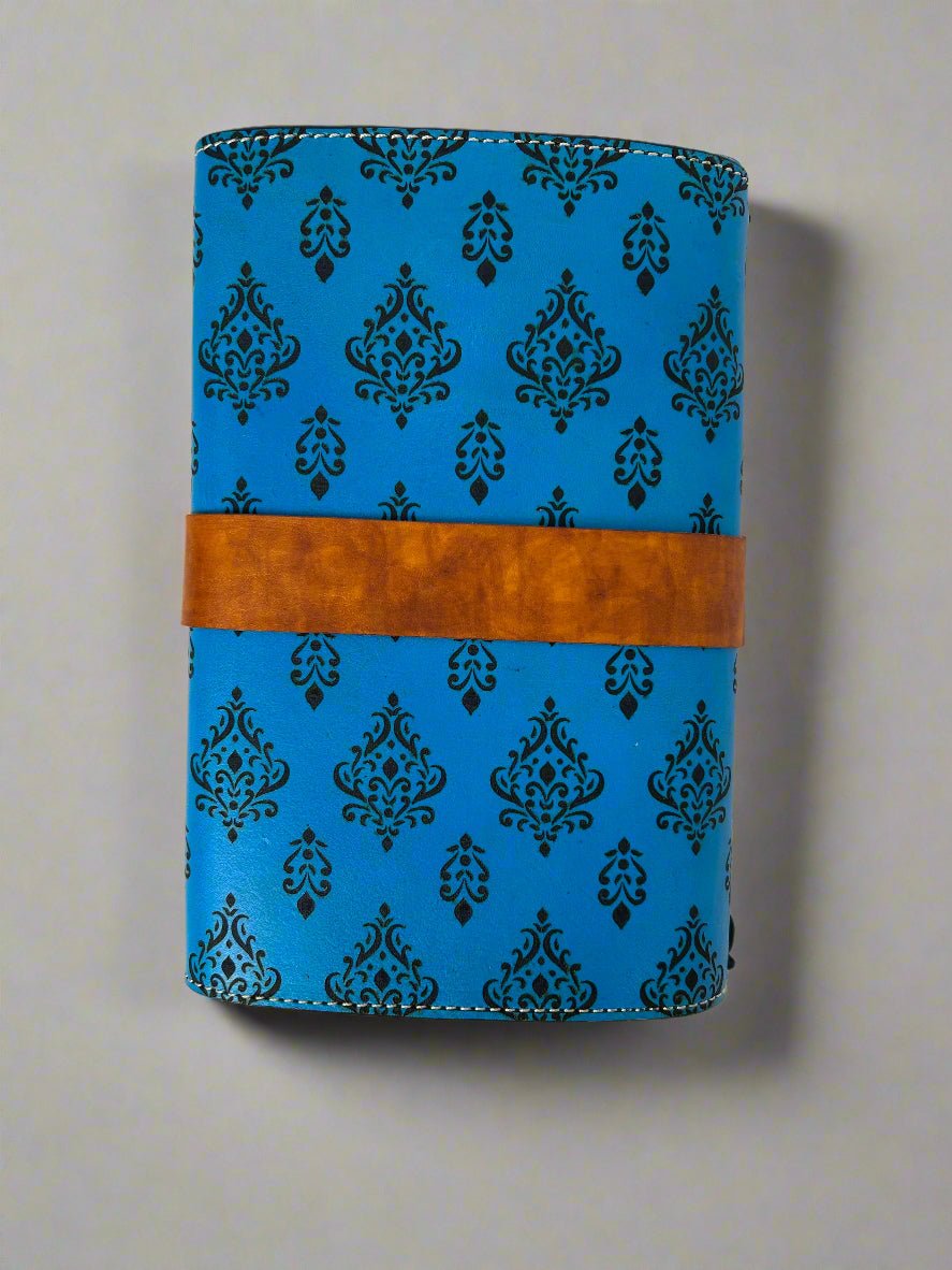 Leather Travelers Journal - Fleur de Lis Design - Back View - The Wyverns Workshop
