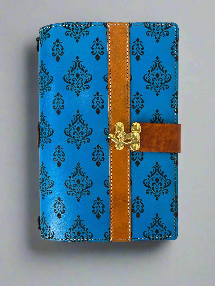 Leather Travelers Journal - Fleur de Lis Design - Front View - The Wyverns Workshop