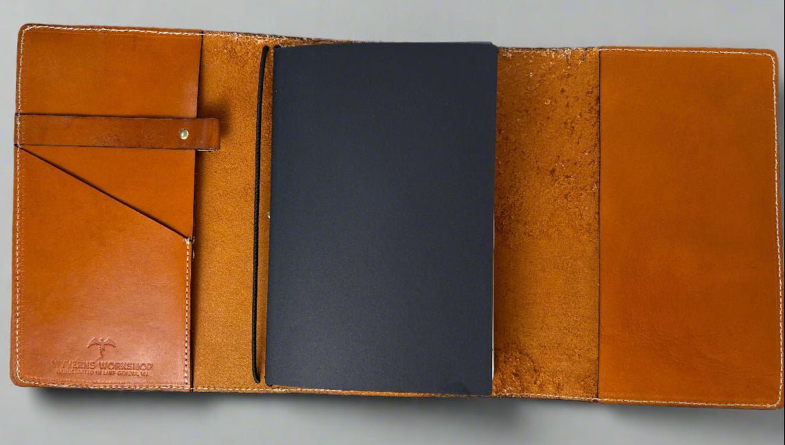 Leather Travelers Journal - Fleur de Lis Design - Open View - The Wyverns Workshop