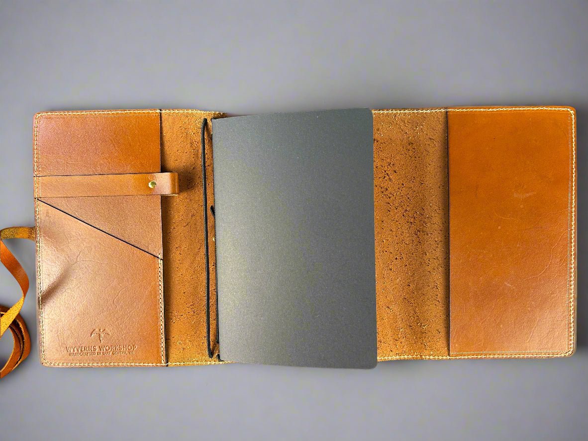 Leather Travelers Journal - Mystic Castle Design - Open View - The Wyverns Workshop