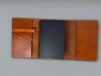 Leather Travelers Journal - Purple Scrolls Design - Open View - The Wyverns Workshop