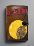Leather Travelers Journal - Top Secret Design - Front View - The Wyverns Workshop