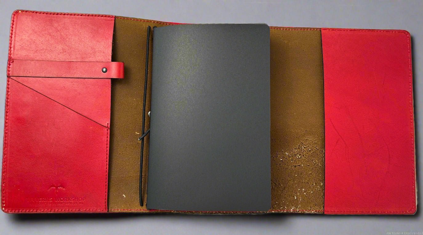 Leather Travelers Journal - Top Secret Design - Open View - The Wyverns Workshop