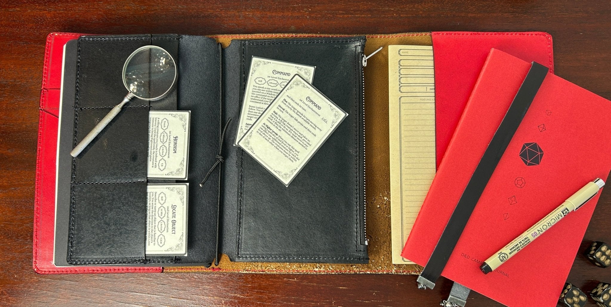 Leather Travelers Journal - Top Secret Design - With Accessories - The Wyverns Workshop