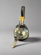 Leather Wrapped Sphere Potion Bottles - Black Front View - Metal Buckles & Rivets - DND, Cosplay, Prop, Magic - The Wyverns Workshop
