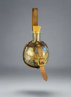 Leather Wrapped Sphere Potion Bottles - Walnut Front View - Metal Buckles & Rivets - DND, Cosplay, Prop, Magic - The Wyverns Workshop
